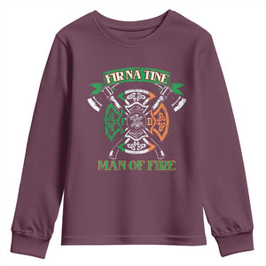 Irish Firefighter Youth Sweatshirt Fir Na Tine Man Of Fire TS09 Maroon Print Your Wear