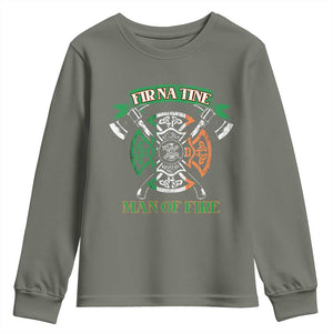 Irish Firefighter Youth Sweatshirt Fir Na Tine Man Of Fire TS09 Military Green Print Your Wear