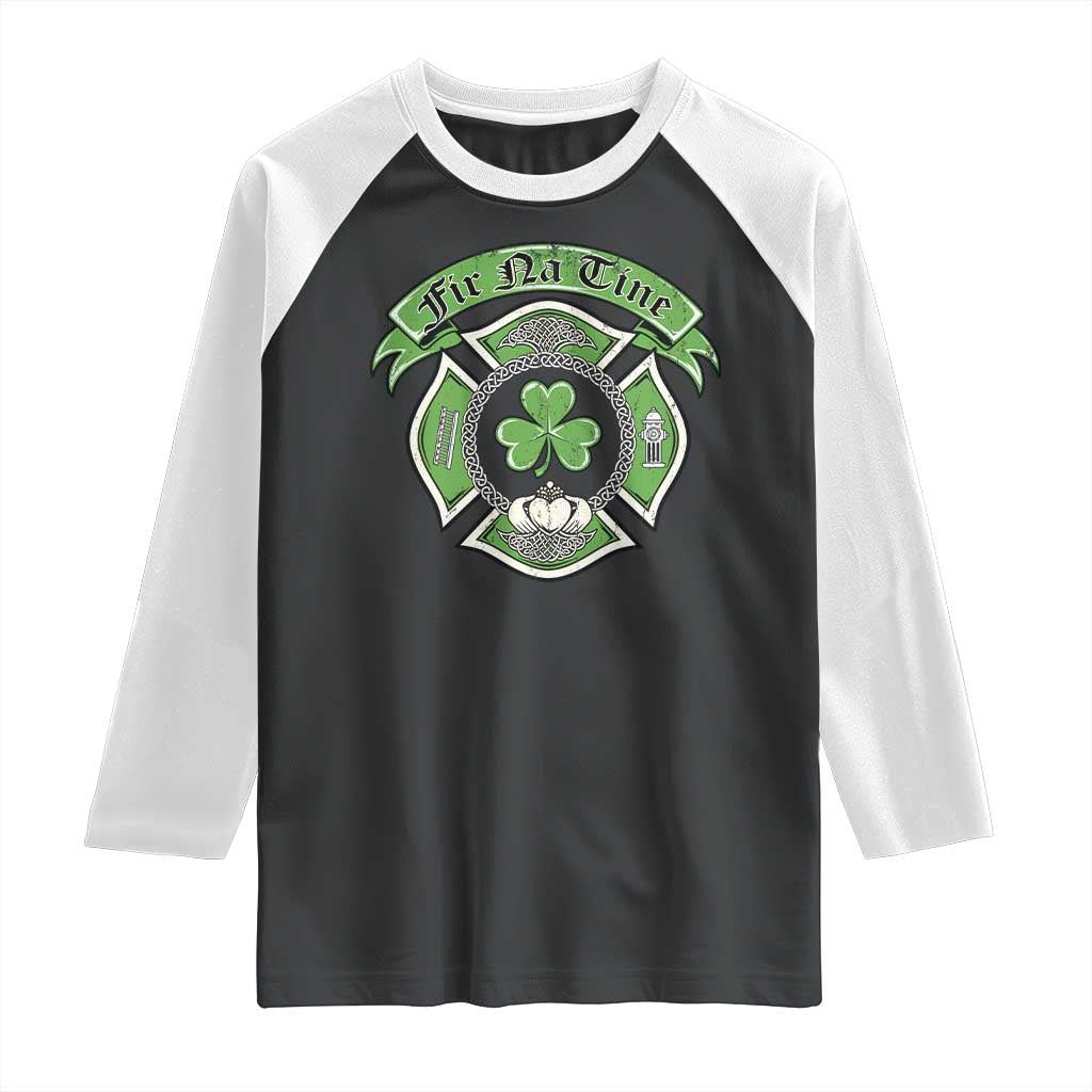Irish Firefighter Raglan Shirt Fir Na Tine Man Of Fire Celtic Claddagh Cross TS09 Black White Print Your Wear