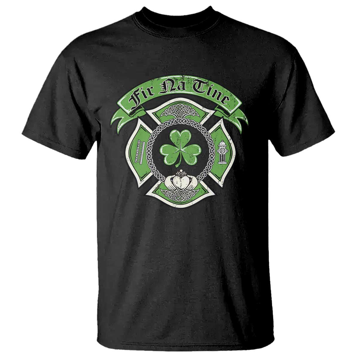 Irish Firefighter T Shirt Fir Na Tine Man Of Fire Celtic Claddagh Cross TS09 Black Print Your Wear