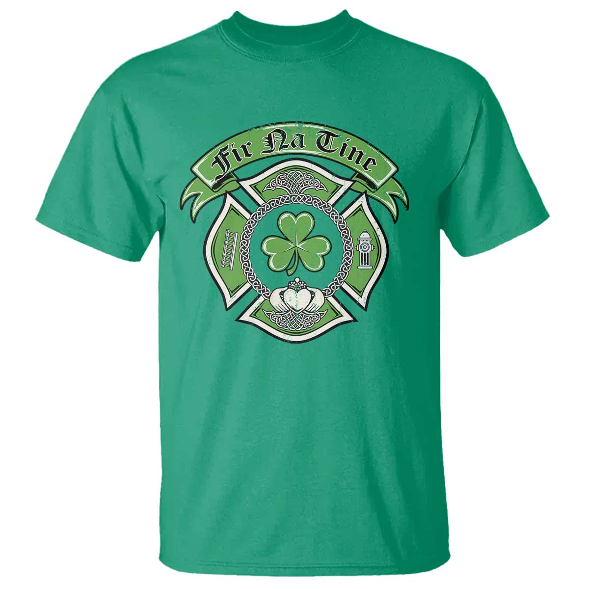 Irish Firefighter T Shirt Fir Na Tine Man Of Fire Celtic Claddagh Cross TS09 Irish Green Print Your Wear