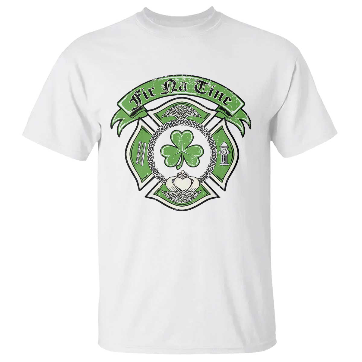 Irish Firefighter T Shirt Fir Na Tine Man Of Fire Celtic Claddagh Cross TS09 White Print Your Wear