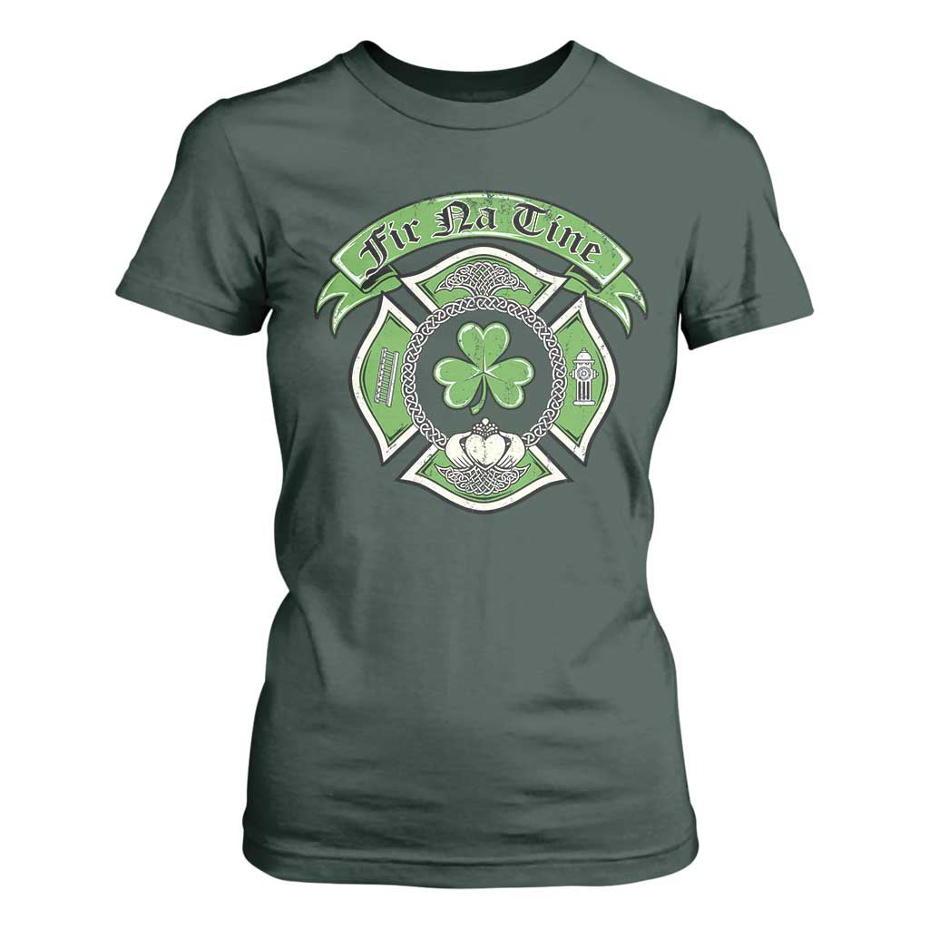 Irish Firefighter T Shirt For Women Fir Na Tine Man Of Fire Celtic Claddagh Cross TS09 Dark Forest Green Print Your Wear