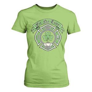 Irish Firefighter T Shirt For Women Fir Na Tine Man Of Fire Celtic Claddagh Cross TS09 Lime Print Your Wear