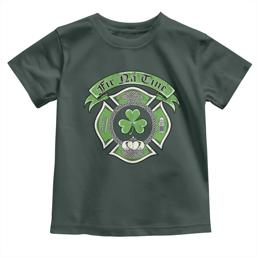 Irish Firefighter Toddler T Shirt Fir Na Tine Man Of Fire Celtic Claddagh Cross TS09 Dark Forest Green Print Your Wear