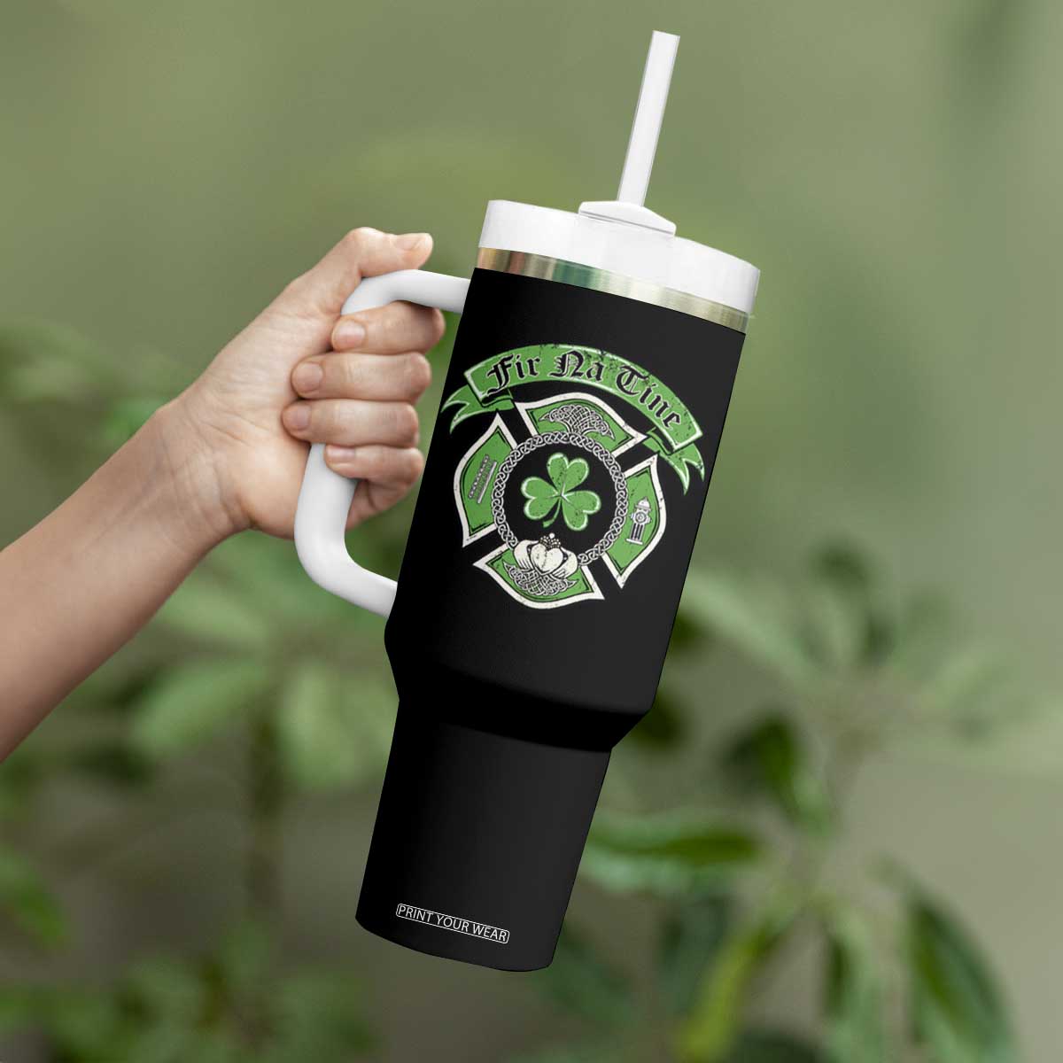 Irish Firefighter Tumbler With Handle Fir Na Tine Man Of Fire Celtic Claddagh Cross TS09 Print Your Wear
