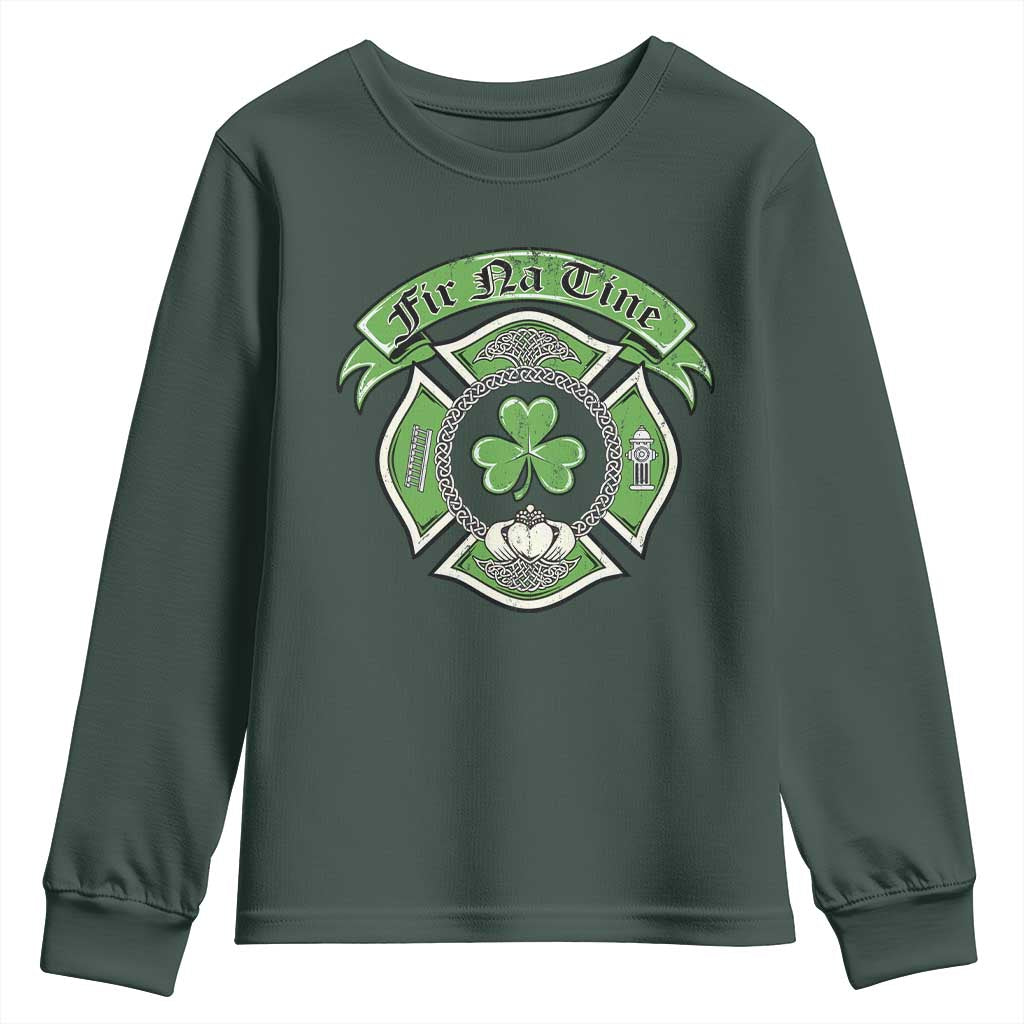 Irish Firefighter Youth Sweatshirt Fir Na Tine Man Of Fire Celtic Claddagh Cross TS09 Dark Forest Green Print Your Wear