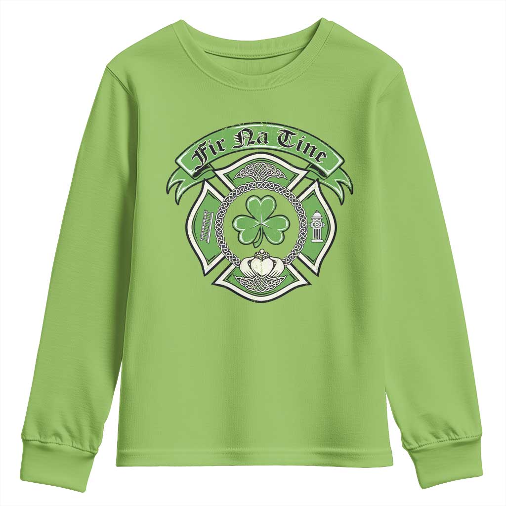 Irish Firefighter Youth Sweatshirt Fir Na Tine Man Of Fire Celtic Claddagh Cross TS09 Lime Print Your Wear