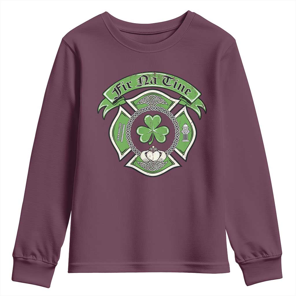 Irish Firefighter Youth Sweatshirt Fir Na Tine Man Of Fire Celtic Claddagh Cross TS09 Maroon Print Your Wear