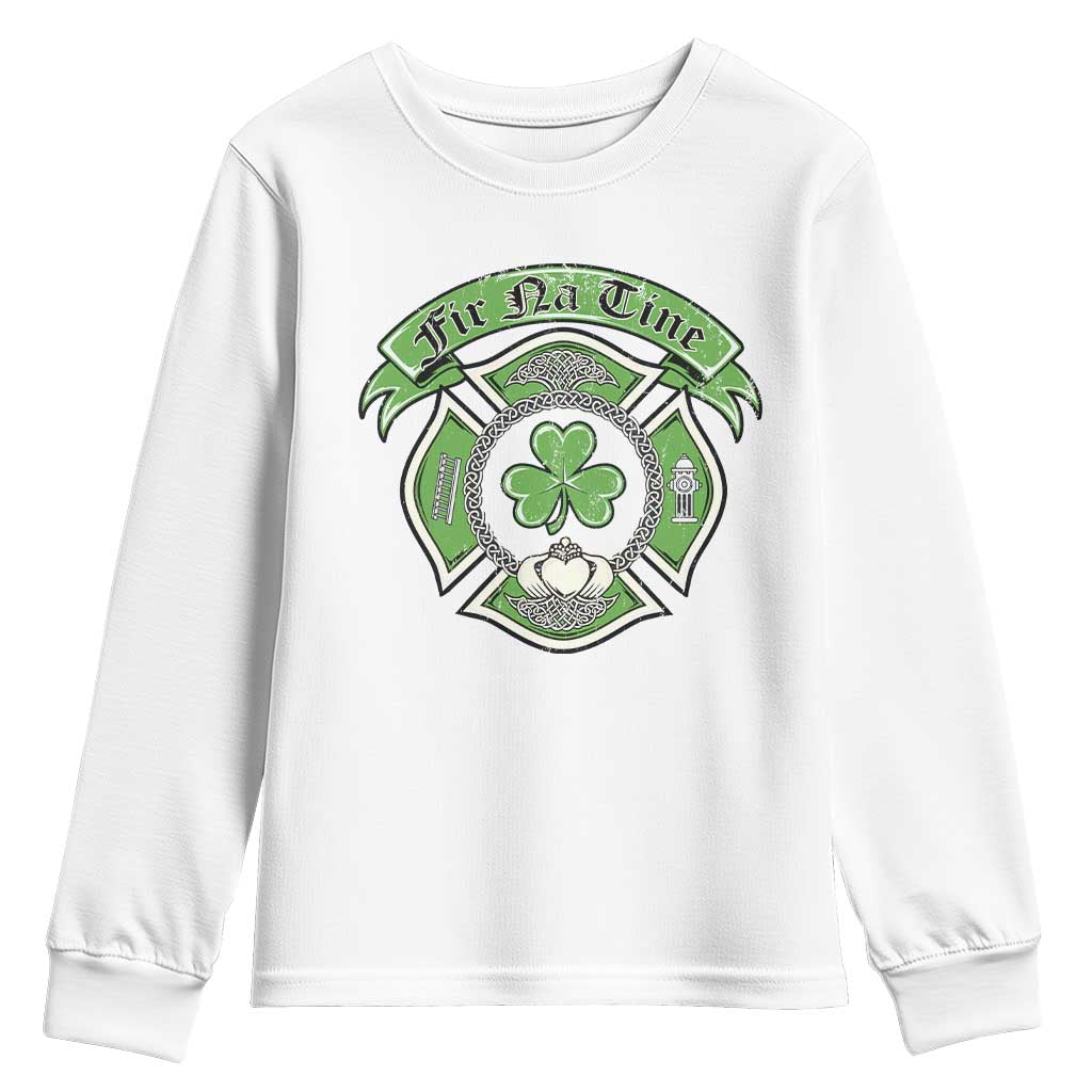 Irish Firefighter Youth Sweatshirt Fir Na Tine Man Of Fire Celtic Claddagh Cross TS09 White Print Your Wear