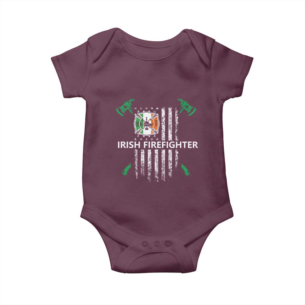Irish Firefighter Fir Na Tine Man Of Fire Baby Onesie Irish American Flag TS09 Maroon Print Your Wear