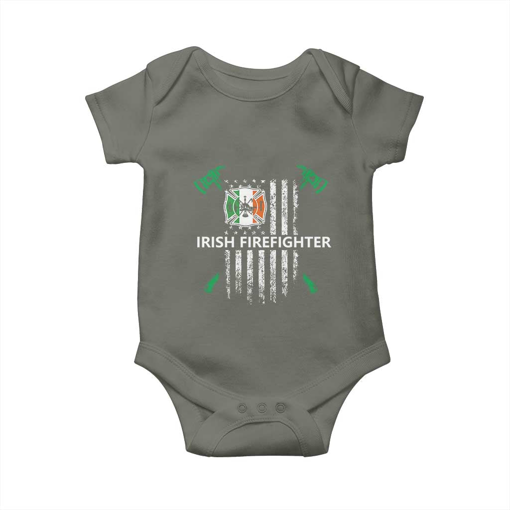 Irish Firefighter Fir Na Tine Man Of Fire Baby Onesie Irish American Flag TS09 Military Green Print Your Wear