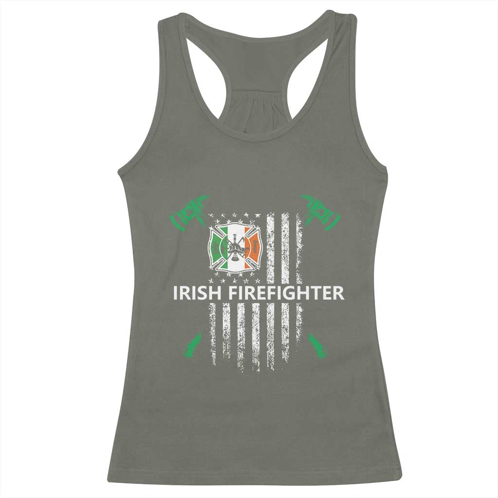 Irish Firefighter Fir Na Tine Man Of Fire Racerback Tank Top Irish American Flag TS09 Military Green Print Your Wear