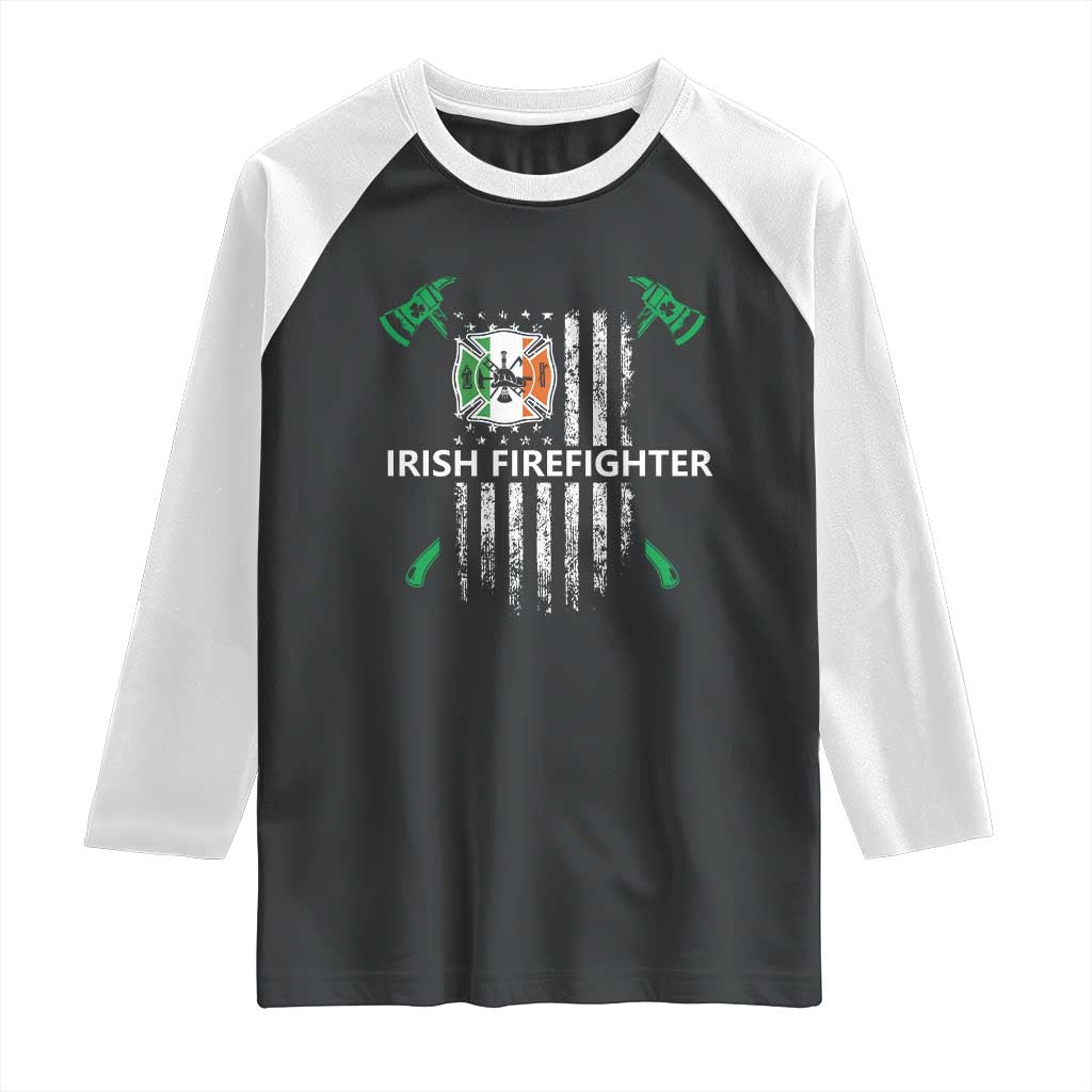Irish Firefighter Fir Na Tine Man Of Fire Raglan Shirt Irish American Flag TS09 Black White Print Your Wear