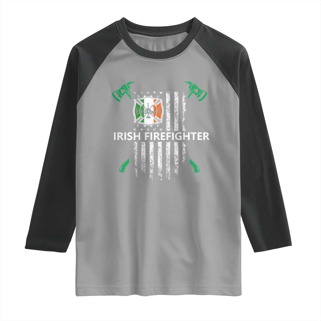 Irish Firefighter Fir Na Tine Man Of Fire Raglan Shirt Irish American Flag TS09 Sport Gray Black Print Your Wear