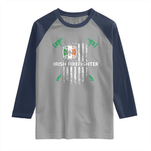 Irish Firefighter Fir Na Tine Man Of Fire Raglan Shirt Irish American Flag TS09 Sport Gray Navy Print Your Wear