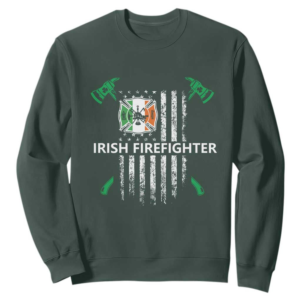 Irish Firefighter Fir Na Tine Man Of Fire Sweatshirt Irish American Flag TS09 Dark Forest Green Print Your Wear