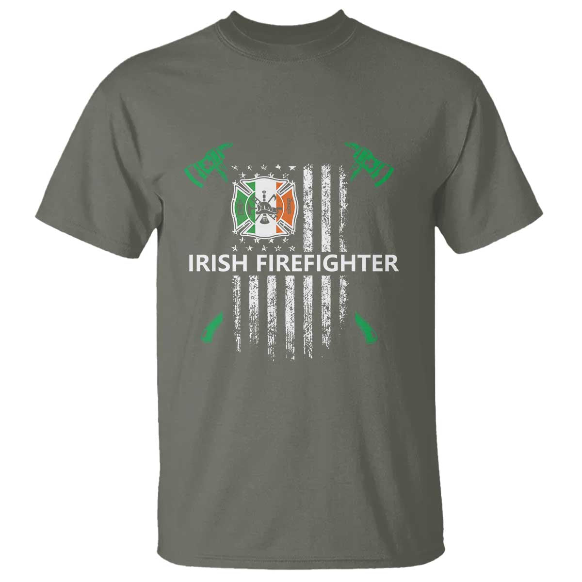 Irish Firefighter Fir Na Tine Man Of Fire T Shirt Irish American Flag TS09 Military Green Print Your Wear