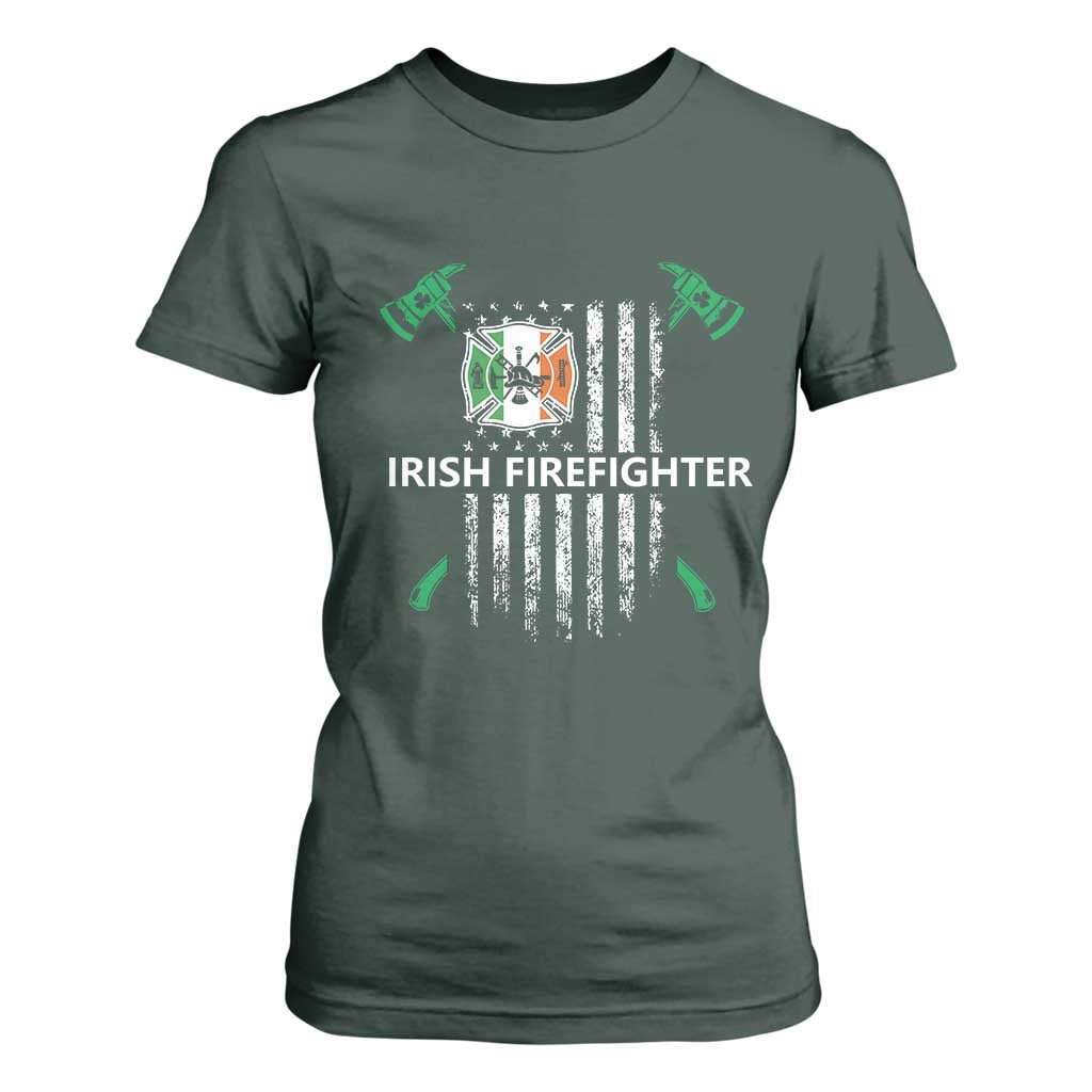 Irish Firefighter Fir Na Tine Man Of Fire T Shirt For Women Irish American Flag TS09 Dark Forest Green Print Your Wear