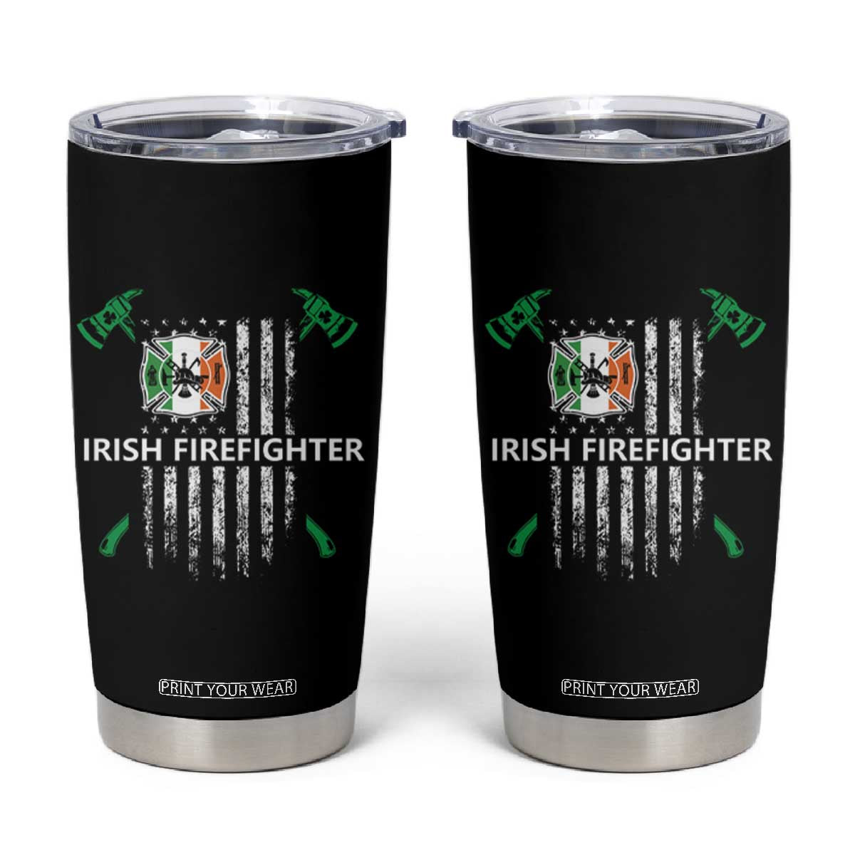 Irish Firefighter Fir Na Tine Man Of Fire Tumbler Cup Irish American Flag TS09 Black Print Your Wear