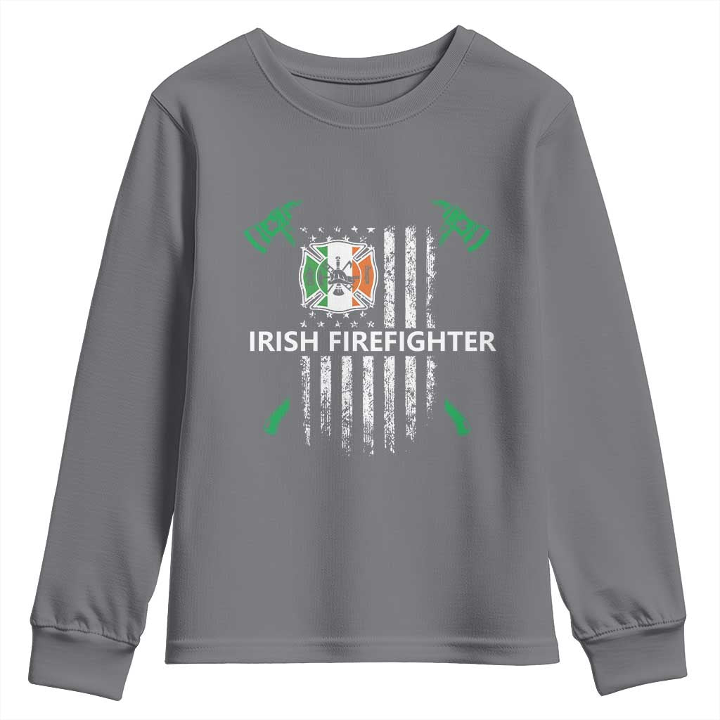 Irish Firefighter Fir Na Tine Man Of Fire Youth Sweatshirt Irish American Flag TS09 Charcoal Print Your Wear