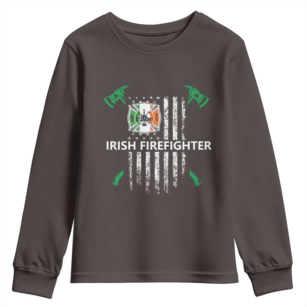 Irish Firefighter Fir Na Tine Man Of Fire Youth Sweatshirt Irish American Flag TS09 Dark Chocolate Print Your Wear