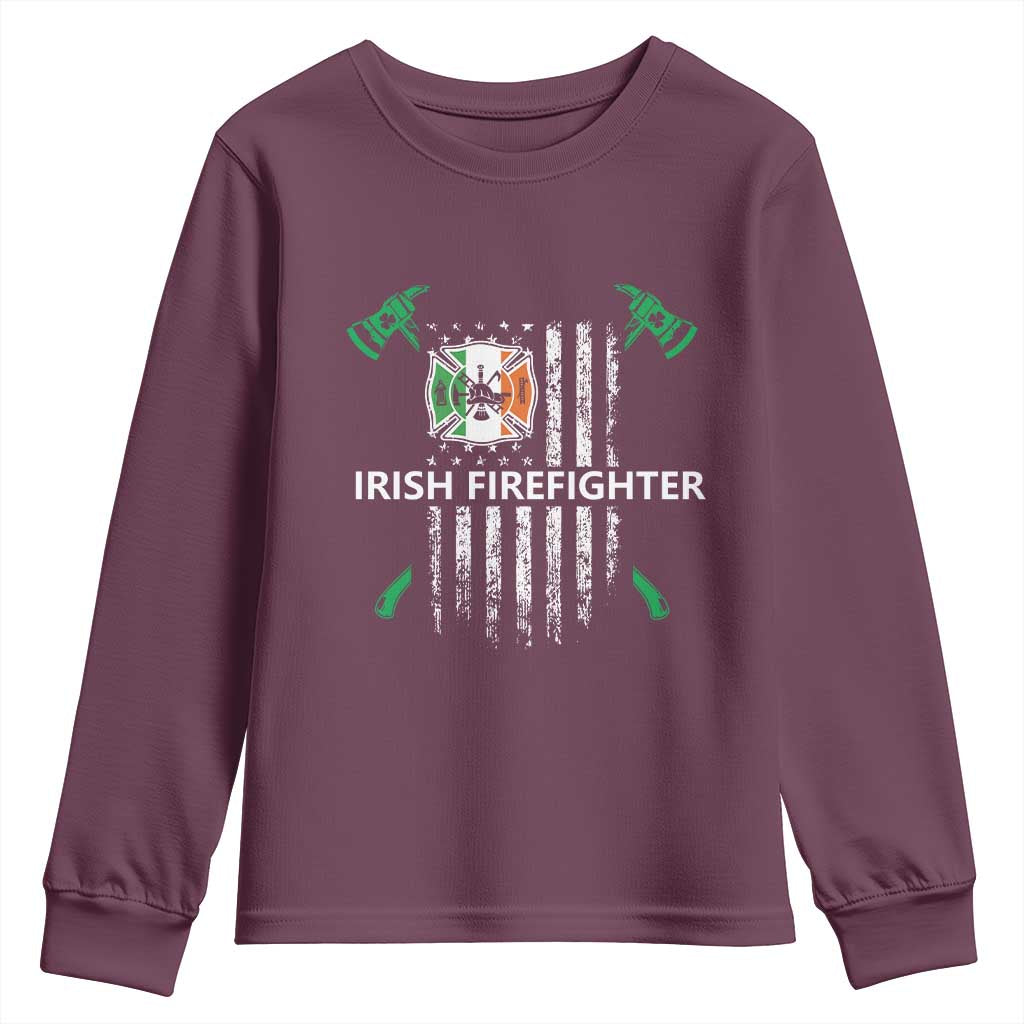 Irish Firefighter Fir Na Tine Man Of Fire Youth Sweatshirt Irish American Flag TS09 Maroon Print Your Wear