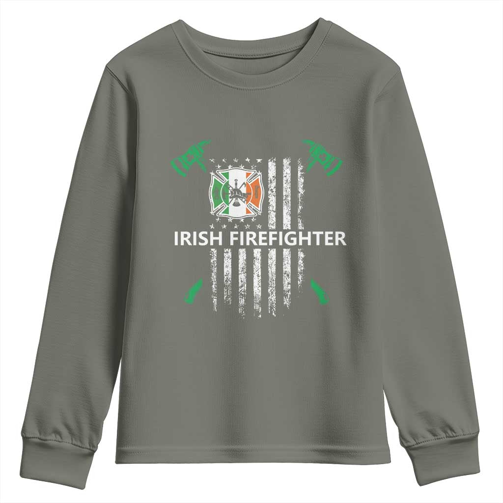 Irish Firefighter Fir Na Tine Man Of Fire Youth Sweatshirt Irish American Flag TS09 Military Green Print Your Wear