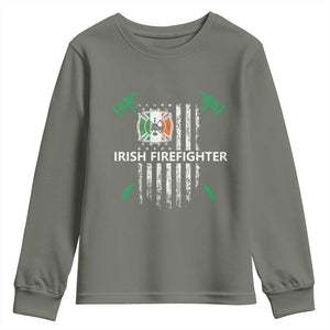 Irish Firefighter Fir Na Tine Man Of Fire Youth Sweatshirt Irish American Flag TS09 Military Green Print Your Wear