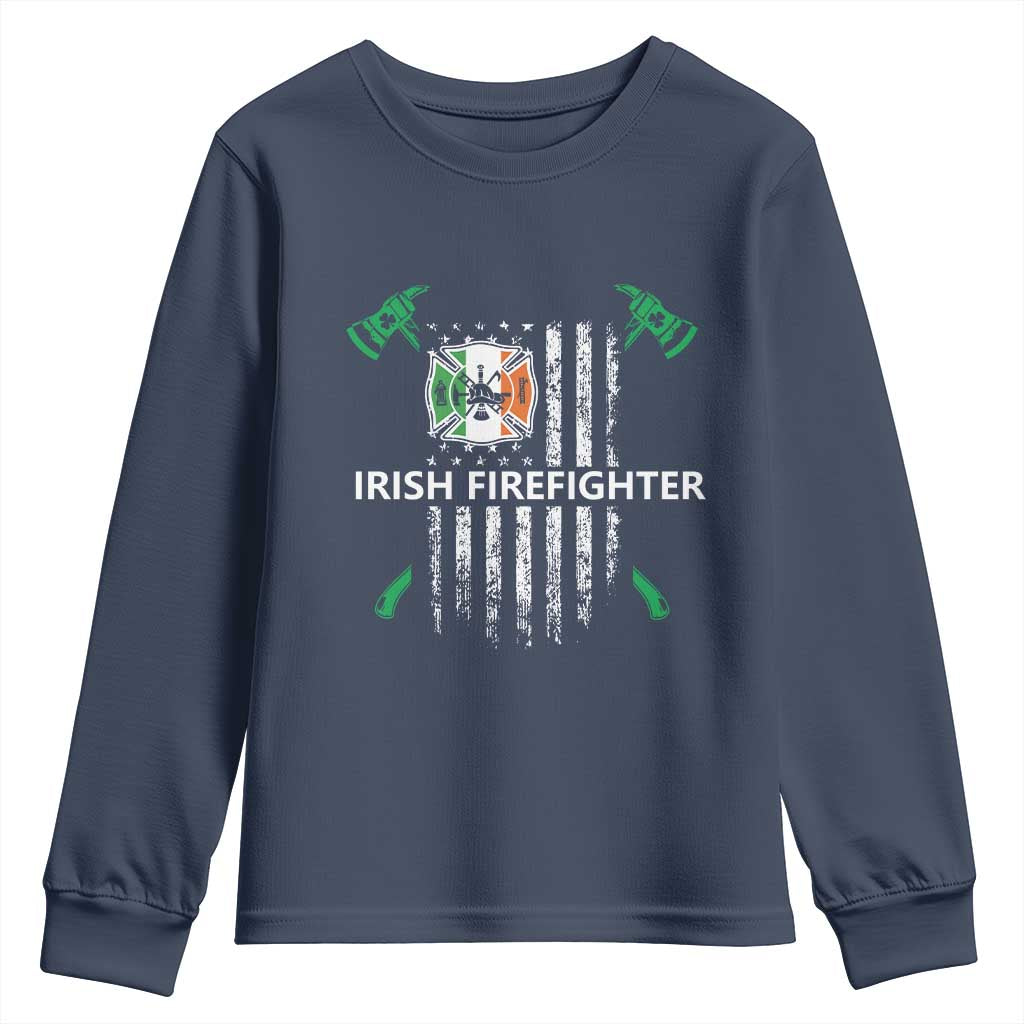 Irish Firefighter Fir Na Tine Man Of Fire Youth Sweatshirt Irish American Flag TS09 Navy Print Your Wear
