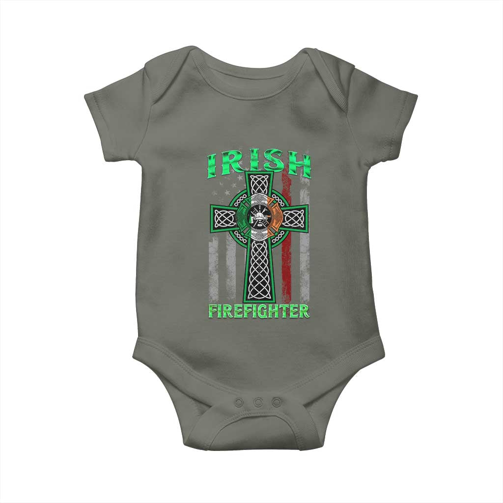 Irish Firefighter Baby Onesie Celtic Cross American Flag TS09 Military Green Print Your Wear