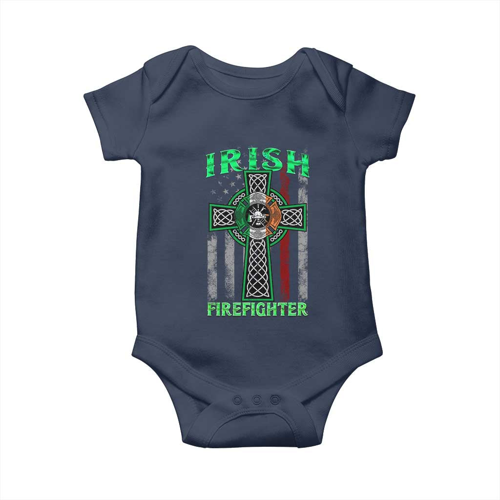 Irish Firefighter Baby Onesie Celtic Cross American Flag TS09 Navy Print Your Wear