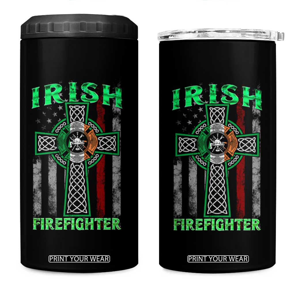Irish Firefighter 4 in 1 Can Cooler Tumbler Celtic Cross American Flag TS09 One Size: 16 oz Black Print Your Wear