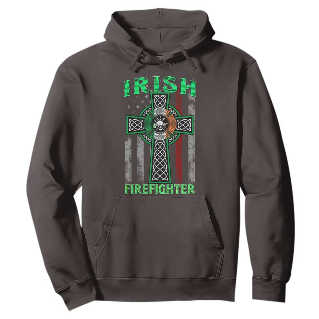 Irish Firefighter Hoodie Celtic Cross American Flag TS09 Dark Chocolate Print Your Wear