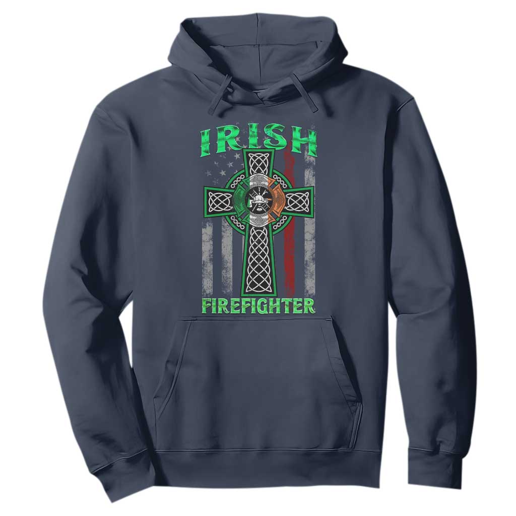 Irish Firefighter Hoodie Celtic Cross American Flag TS09 Navy Print Your Wear