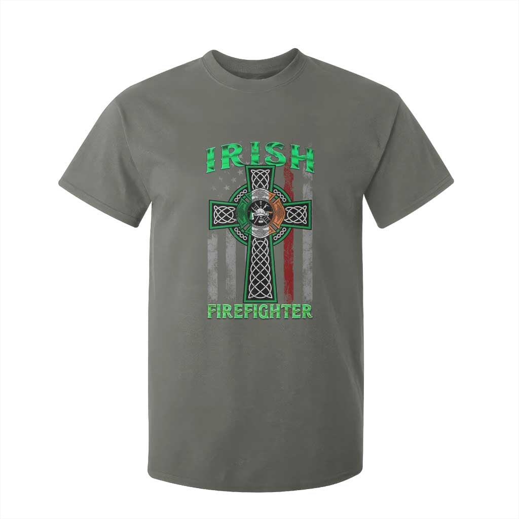 Irish Firefighter T Shirt For Kid Celtic Cross American Flag TS09 Military Green Print Your Wear