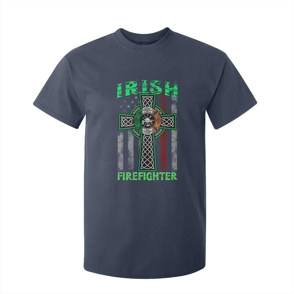 Irish Firefighter T Shirt For Kid Celtic Cross American Flag TS09 Navy Print Your Wear