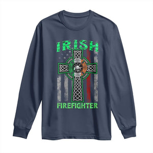 Irish Firefighter Long Sleeve Shirt Celtic Cross American Flag TS09 Navy Print Your Wear