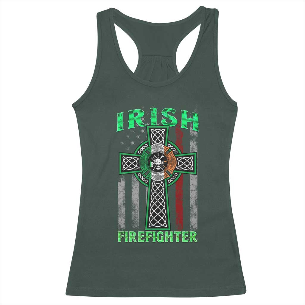 Irish Firefighter Racerback Tank Top Celtic Cross American Flag TS09 Dark Forest Green Print Your Wear