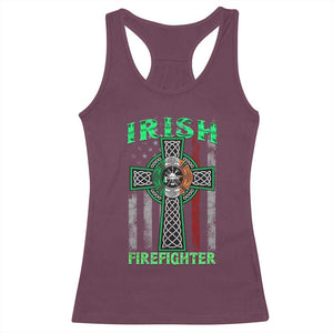 Irish Firefighter Racerback Tank Top Celtic Cross American Flag TS09 Maroon Print Your Wear