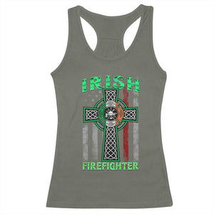Irish Firefighter Racerback Tank Top Celtic Cross American Flag TS09 Military Green Print Your Wear