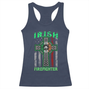 Irish Firefighter Racerback Tank Top Celtic Cross American Flag TS09 Navy Print Your Wear
