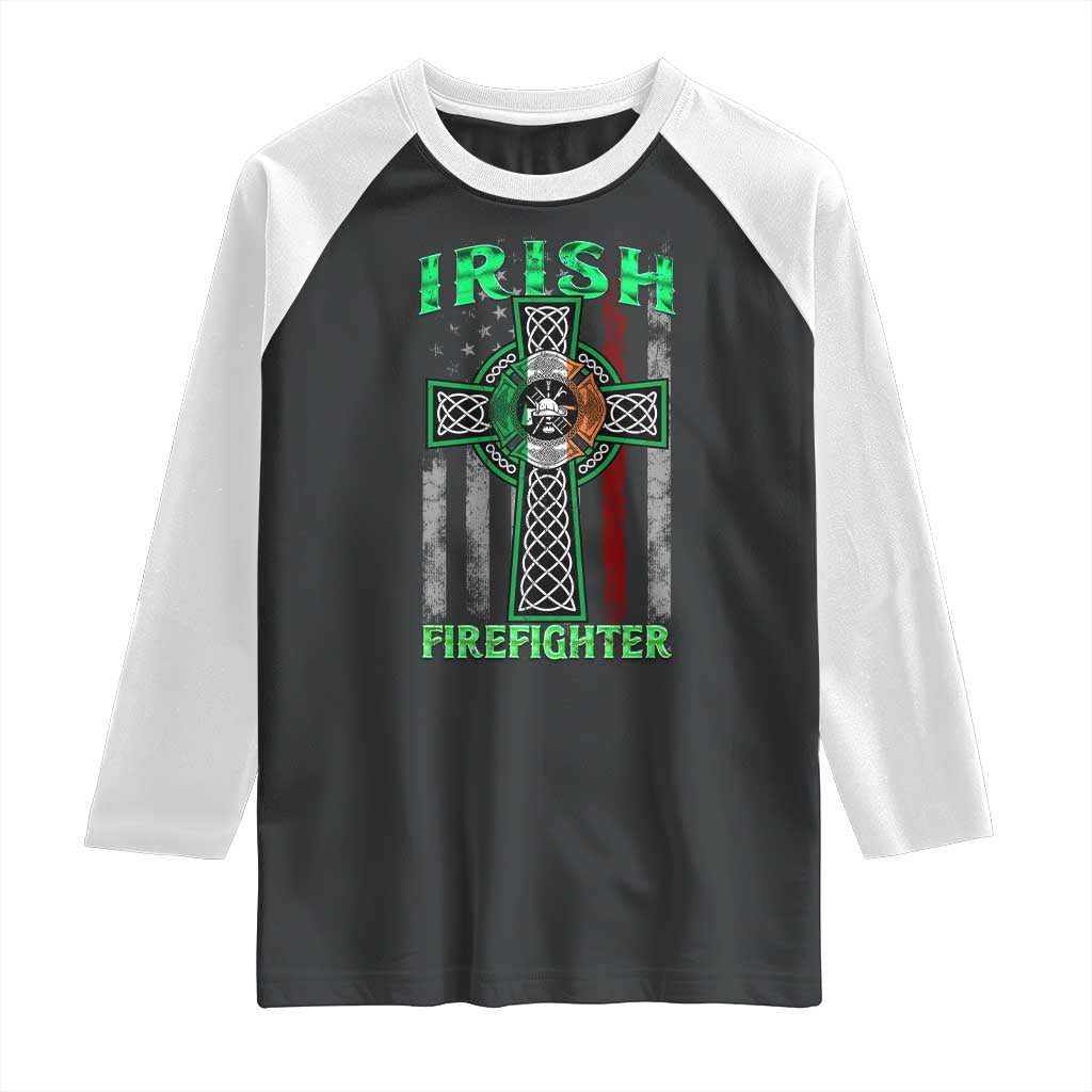 Irish Firefighter Raglan Shirt Celtic Cross American Flag TS09 Black White Print Your Wear
