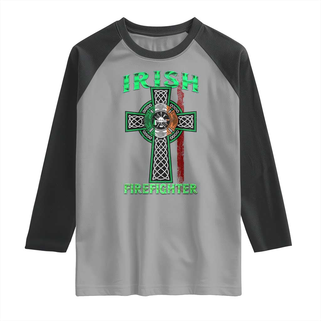 Irish Firefighter Raglan Shirt Celtic Cross American Flag TS09 Sport Gray Black Print Your Wear