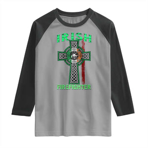 Irish Firefighter Raglan Shirt Celtic Cross American Flag TS09 Sport Gray Black Print Your Wear
