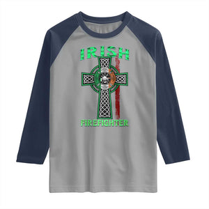 Irish Firefighter Raglan Shirt Celtic Cross American Flag TS09 Sport Gray Navy Print Your Wear