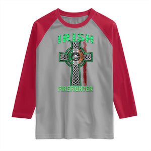 Irish Firefighter Raglan Shirt Celtic Cross American Flag TS09 Sport Gray Red Print Your Wear