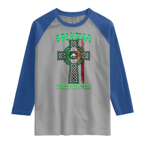 Irish Firefighter Raglan Shirt Celtic Cross American Flag TS09 Sport Gray Royal Print Your Wear