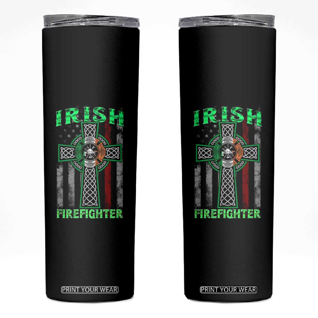 Irish Firefighter Skinny Tumbler Celtic Cross American Flag TS09 Black Print Your Wear