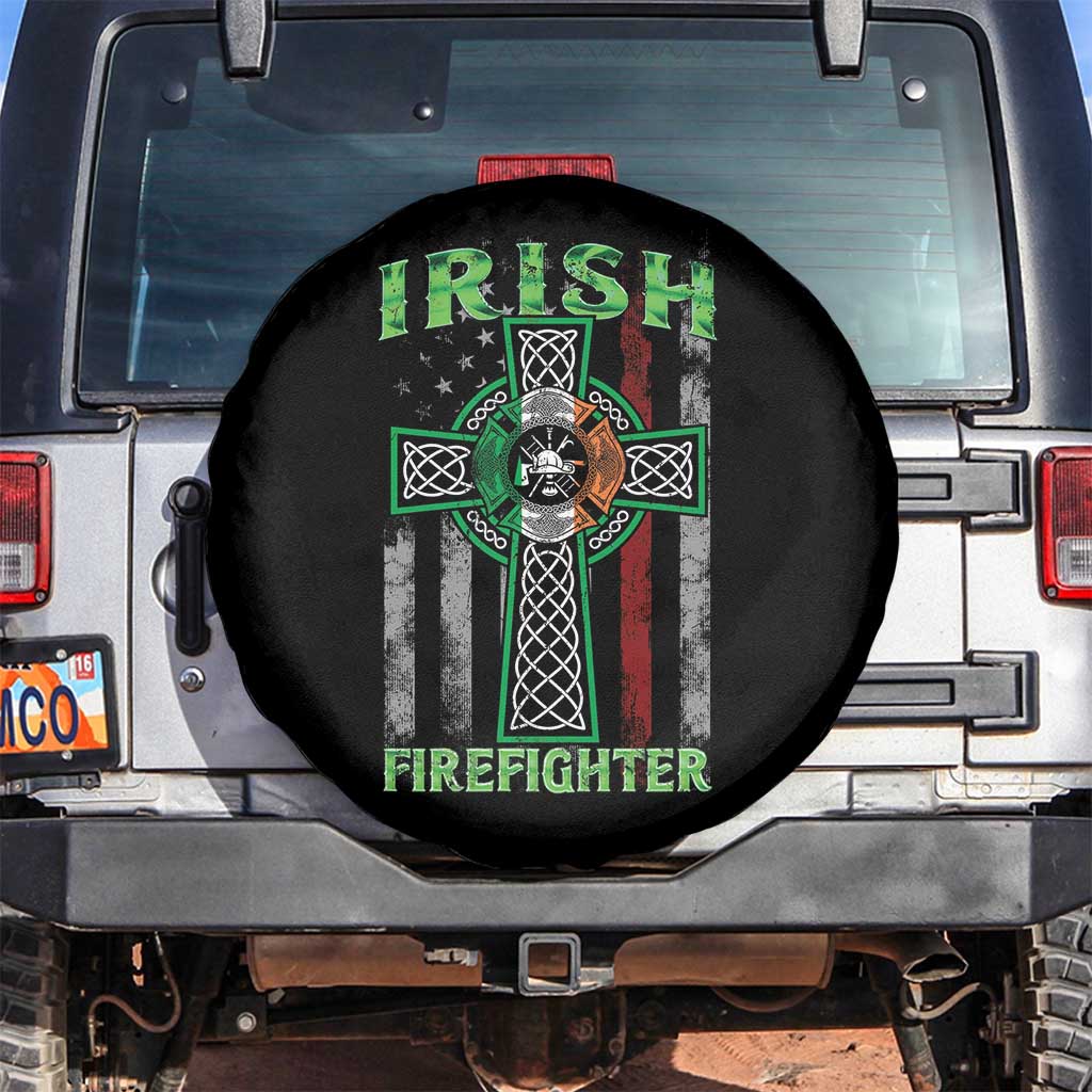Irish Firefighter Spare Tire Cover Celtic Cross American Flag TS09 No hole Black Print Your Wear